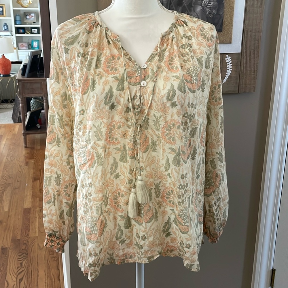 Cleobella Floral Blouse in Cream and Green
